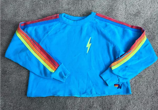 Aviator Nation Nein Blue Cropped Crewneck Sweatshirt 5 Stripes