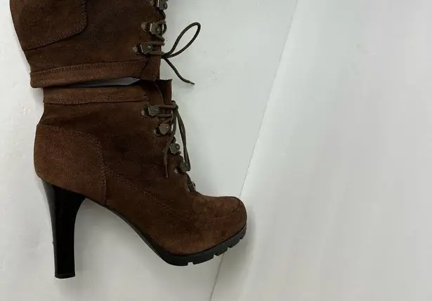 Ralph Lauren LRL  Womens size 11 Chunky Lace Up Suede Heeled Lace Up Ankle Boots