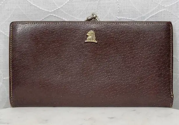 Vintage Mark Cross Checkbook Wallet 7" Brown Kiss Lock Bifold Soft Leather Italy