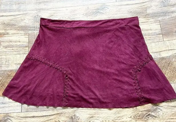 Bishop and Young  Faux Suede braids A-Line Mini Skirt LARGE Burgundy purple