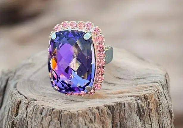 Handcrafted sparkly ring made with Swarovski crystal adjustable fit Purple