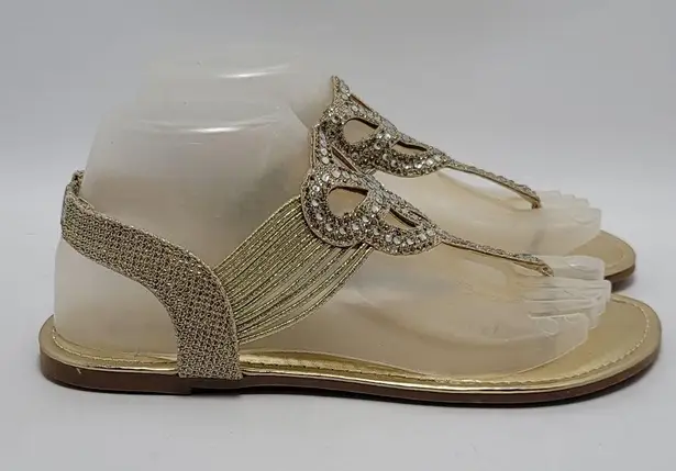 Rouge Helium Women's Rhinostone Thong Slip On Slingback Flat Sandals Gold Sz 7.5