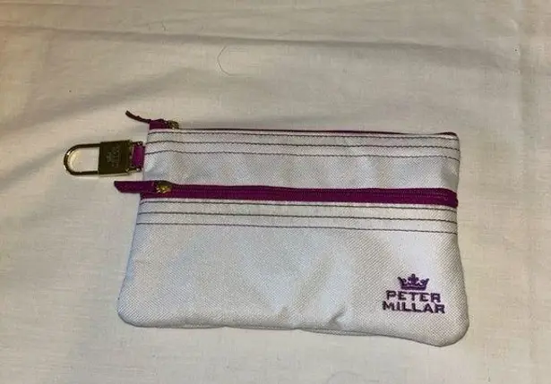 Peter Millar COPY - White and Purple Zipper Pouch W/Gold tone key ring 7.5”x 5”…