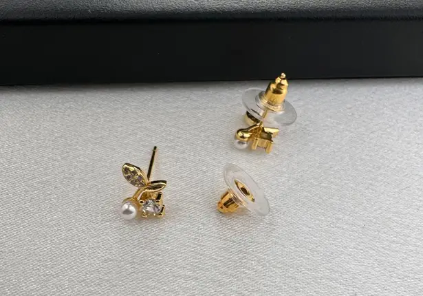 Small CZ Cherry Stud Earrings for Women Gold