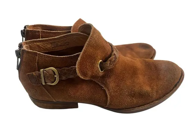 Born Kerri Ankle Boots Size 8.5 M Suede Zip Back Brown Buckle Cuban Heel Shoe