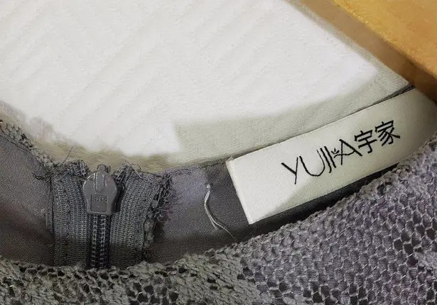 YUJIA Medium Gray Long Sleeve, Tiered, Ruffle, Lace Dress