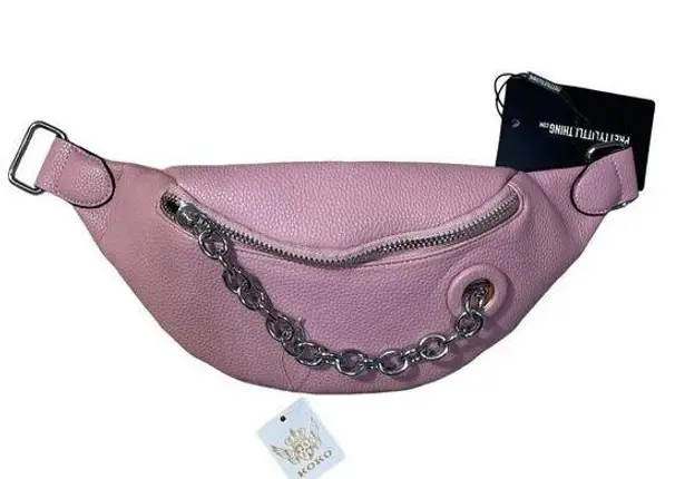 New Pretty Little Thing Bum Bag Pink Pebbled Silver Chain (NO STRAP)