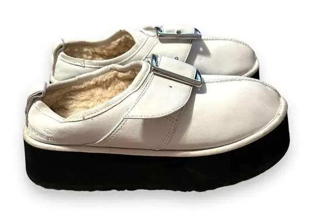 UGG x Opening Ceremony Tasman Off White Leather Faux Fur Platform Mules Sz 8