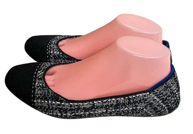 Rothy's round Flats Black White Tweed Knit Comfort Women's Shoes Size 8.5