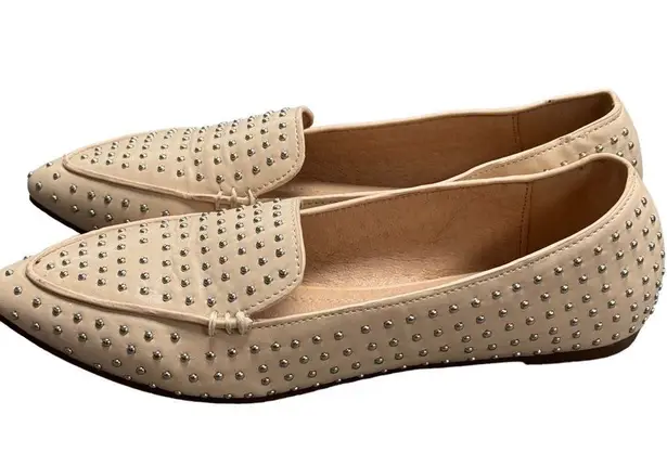 Chase and Chloe Beige Studded Pointed Toe Faux Leather Slip On Flats Size 6