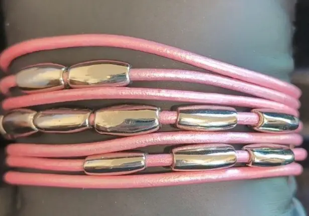 Nine & Co. Pink Leather Strand and Silver Link Bracelet NWT