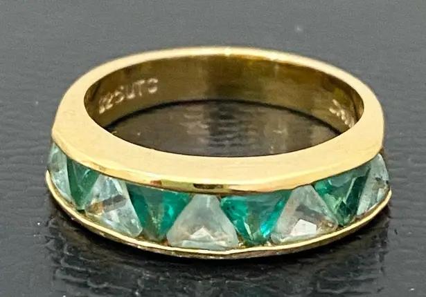 SUZANNE SOMERS 925 Gold Emerald Green Trilliant CZ Cubic Zirconia Ring Size 8