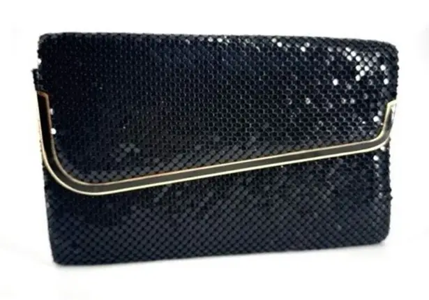 Vintage Women's Chainmail Metallic Mesh Purse Clutch Handbag Black Gold Small