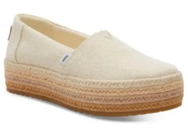 Toms  Valencia Espadrille Platform Slip On Shoes Natural Linen Woven Glitter Sz 7