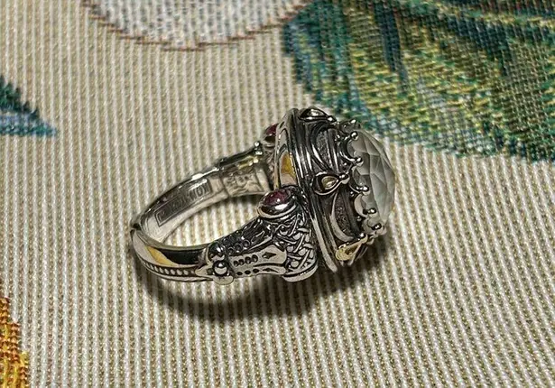 Konstantino Sterling Silver & 18K Gold Mother of Pearl & Pink Tourmaline Ring Size 6