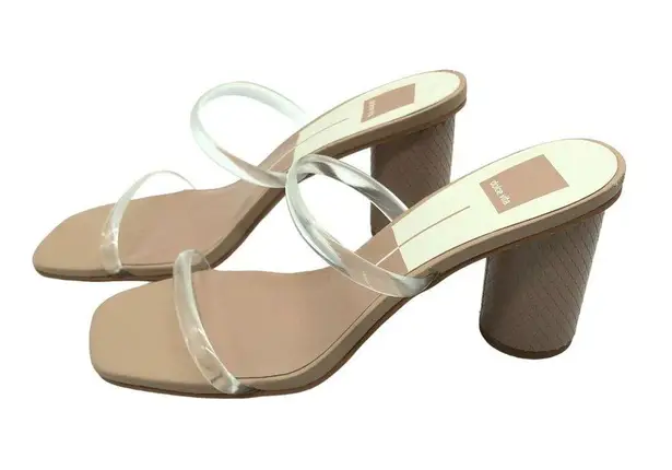 Dolce Vita Noles Sandals Heels Nude Crystal Chunky Round Heels Square Toe 9.5 Tan