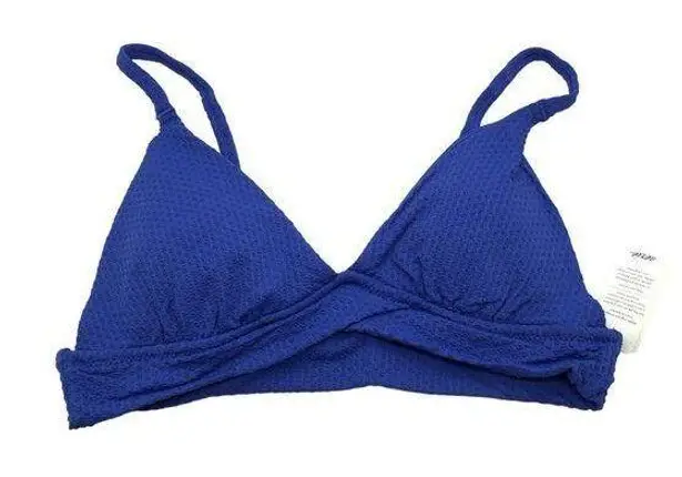 Aerie Womens Triangle Textured Bikini Top Removable Cups Blue Size M Size M