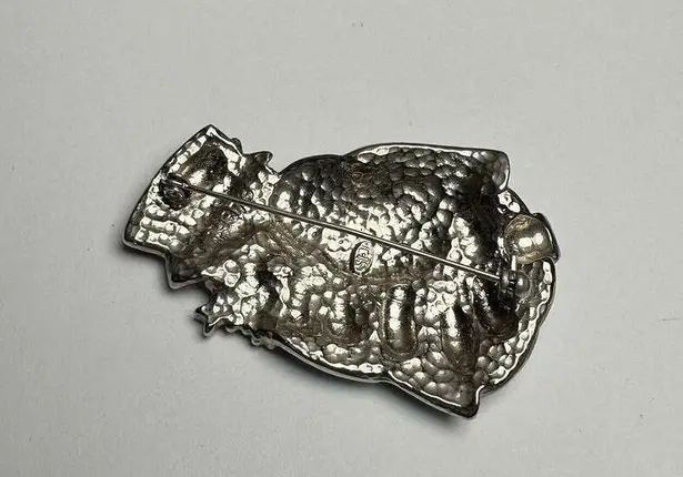 Snowman In Hat/Cape Holding Christmas Tree Holiday Brooch Pin Enamel Signed SFJ Silver