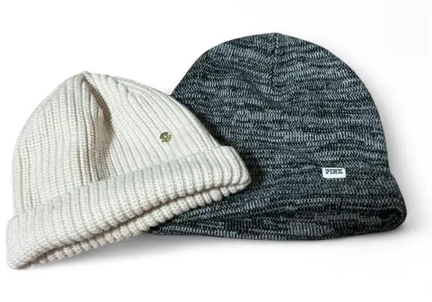 Two Tone Knit Beanie Hats Women's Set 2 Bundle