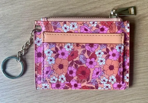 No Boundaries keychain zipper cardholder floral pink orange