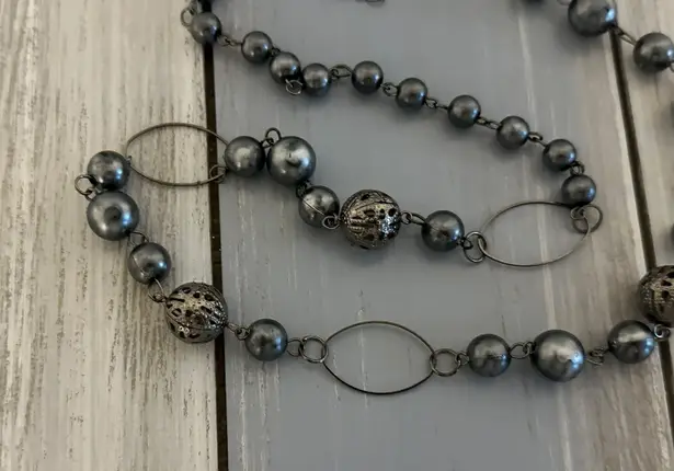 Handmade NEW Hand Crafted Chain Link Necklace W Dark Gray Beads