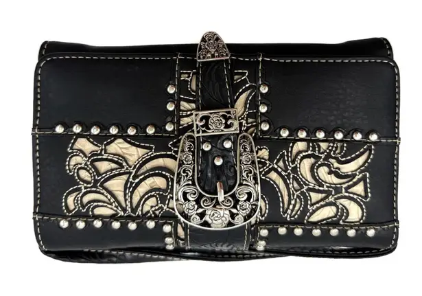 Western Cross Design Studded Wallet Black