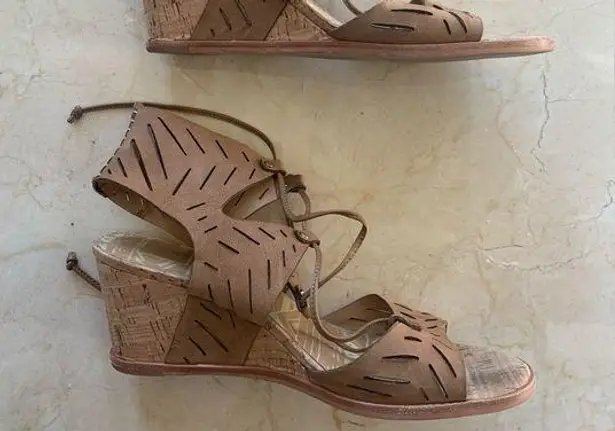 Dolce Vita Tie Up Leather Cork Heel Wedges Sz 8 Tan