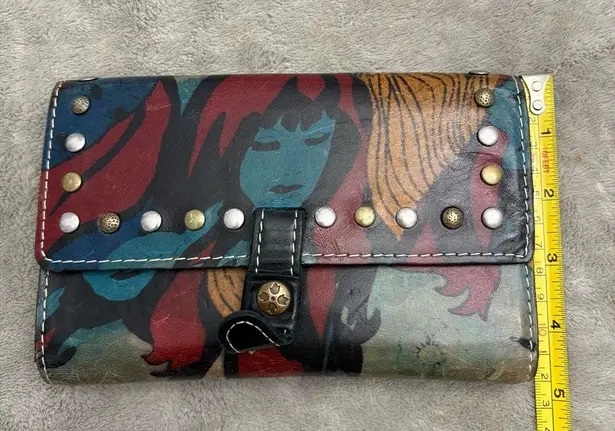 Patricia Nash 💋 Studded Leather Floral/Faces Trifold Wallet