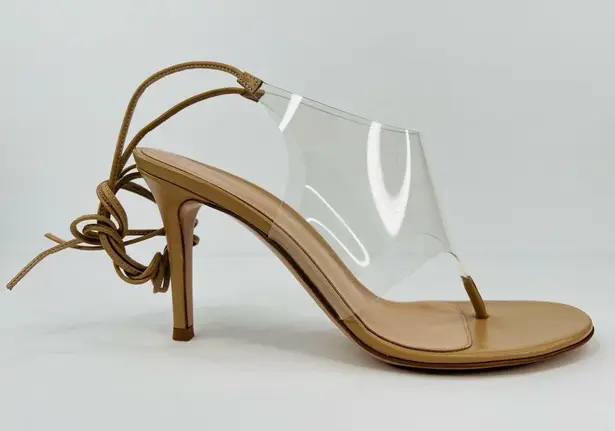 Gianvito Rossi Plexi PVC Leather Thong Heel Wraparound Sandals Size EU 36.5