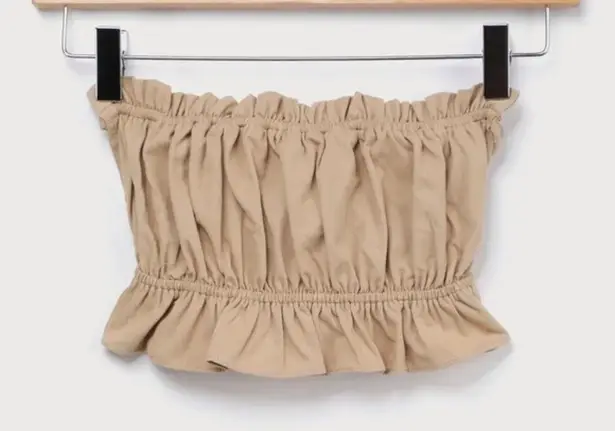 NWOT Lulus Seeking Adventures Beige Ruffled Cropped Tube Top Tan Size L