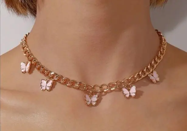 Princess Polly Butterfly charm gold chain choker necklace pink 🦋💖