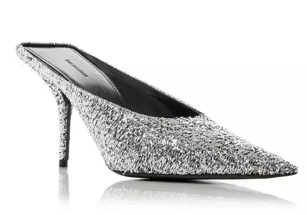 Balenciaga Knife Glitter High Heel Mules in Silver Titanium Size 37 New +DustBag