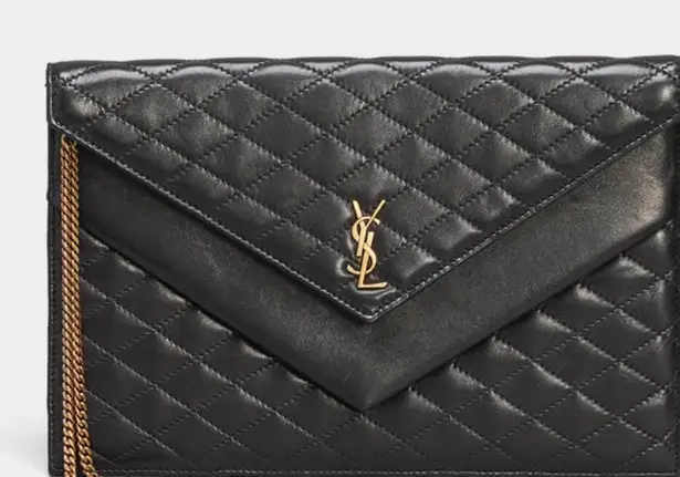Saint Laurent New YSL Gaby Double Flap Pouch Clutch Bag in Black