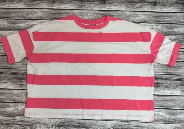 ASOS  Women's Striped Oversized Boxy Cropped T Tee Shirt 2 White Bright Hot Pink thumbnail 12