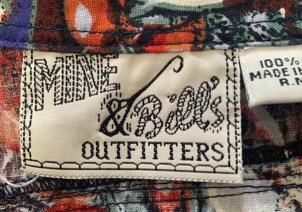 Vintage Mine & Bills Outfitters Shirt Western Button Up Retro Orange Crate Art Size L