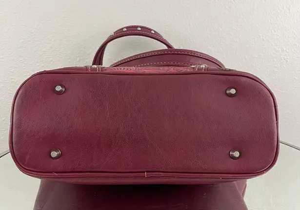 American Bling Y2K Red Burgundy Faux Tooled Leather Western Studded Shoulder Bag