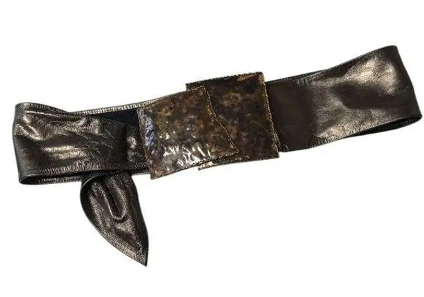 Belt 1980’s vintage modern copper metallic Leather brass Tortoiseshell Buckle