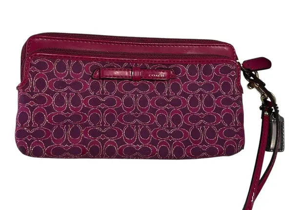 Coach Vintage  Wristlet Clutch Womens Signature Canvas Monogram Zip Purse Handbag - Image 1