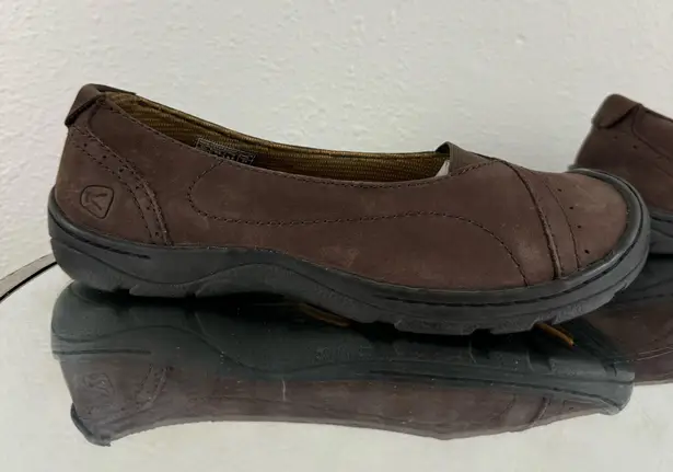 Keen Womens Dark Brown Leather Sterling City Gorpcore Slip On Ballet Flats