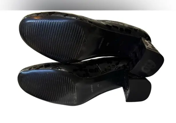 Girotti Handmade shiny croco leathers designer sz 40 block heel round toe heels Black