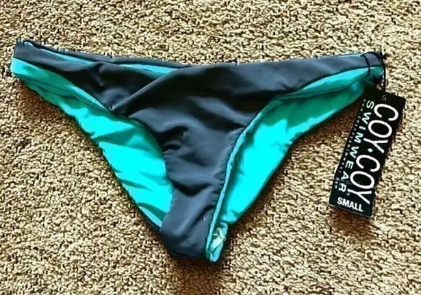 NEW NWT COY COY SWIMWEAR Chelsea Gray Turquoise Blue Low Rise Swim BOTTOM Small