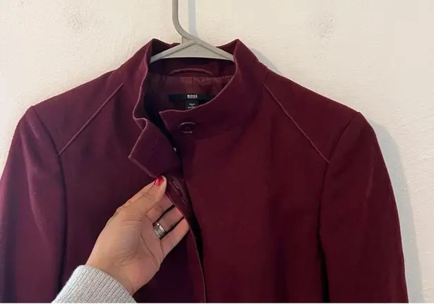 Hugo Boss Boss  cranberry red wool pleated fitted peplum button front jacket