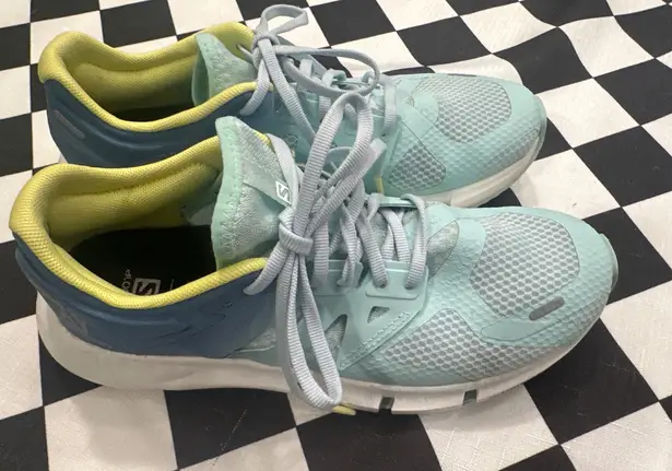 Salomon Women's predict 2 Running Shoes Aqua Blue Yellow Size 8 Ortholite Trail