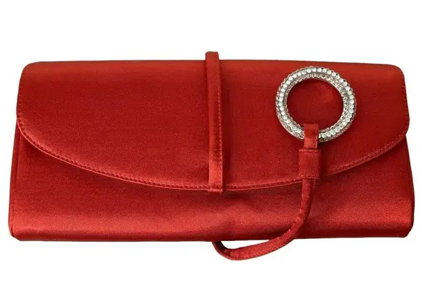 Rodo Red Satin Clutch Silver Gem Ring Closure