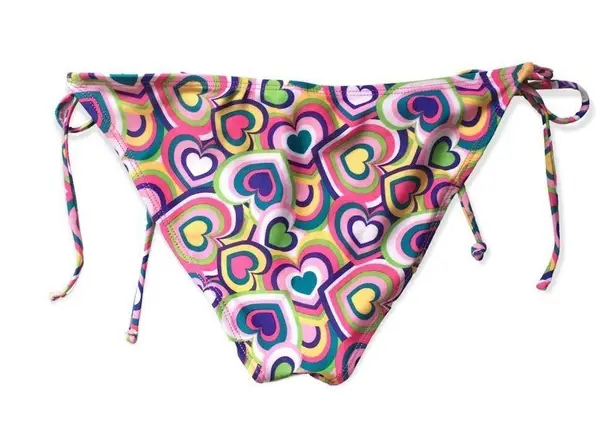 🔃Neon Heart Print Side Tie Bikini Swimsuit Bottom Pink