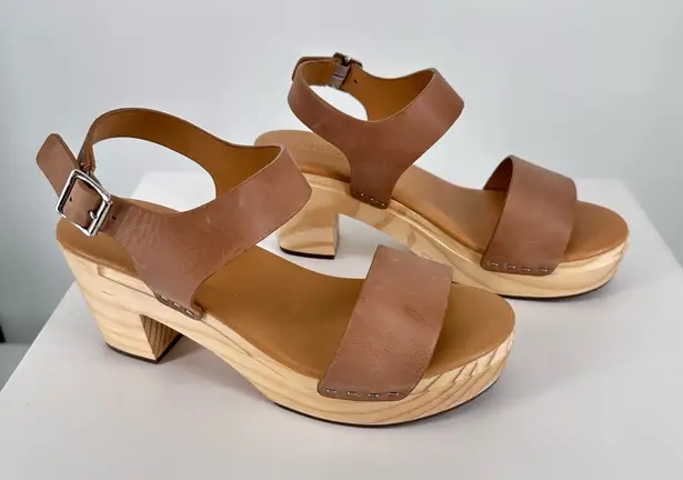 Nisolo All Day Open Toe Clog size 8 in Almond Leather Wood Bohemian Boho Heeled Tan