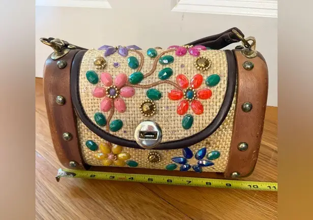 MAHLER Vintage Tropical Vacation Raffia Straw Floral Tiki Pinup 1960s Tan