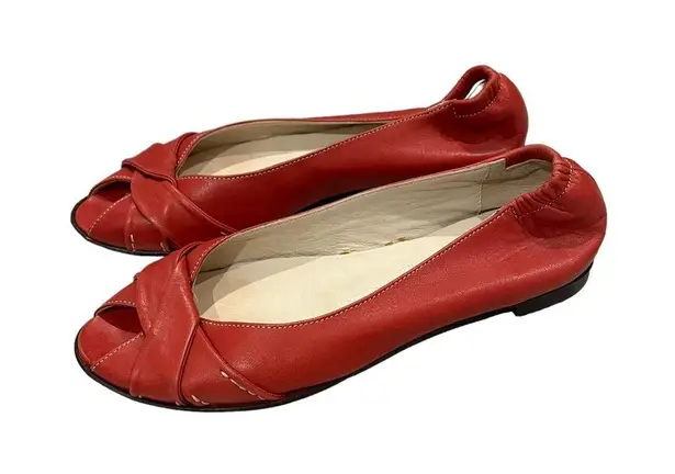AGL Attilio Giusti Leombruni Peep Toe Flats Red Size 5