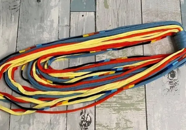 Multicolor Jersey Strand Scarf, in blue, yellow, red and black Yellow