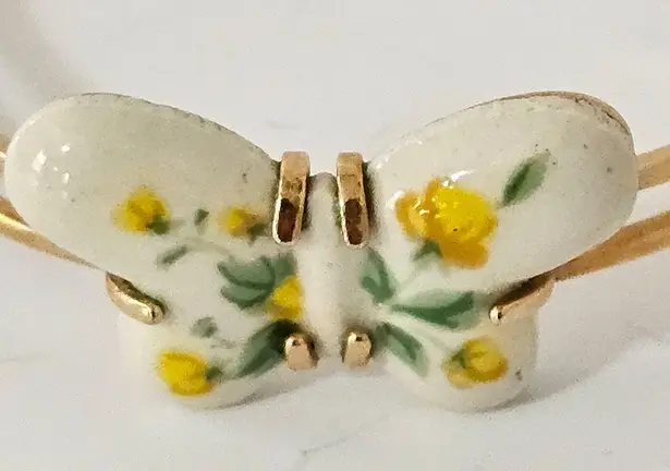 Vintage Avon 1978 Floral Ceramic Puff Butterfly Goldtone Cuff Bracelet Gold